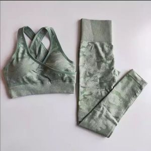 Green camo seamless workout two piece set